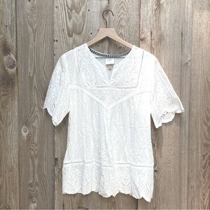Knox Rose Women’s Eyelet Lace White Blouse Size S, Scalloped Hem